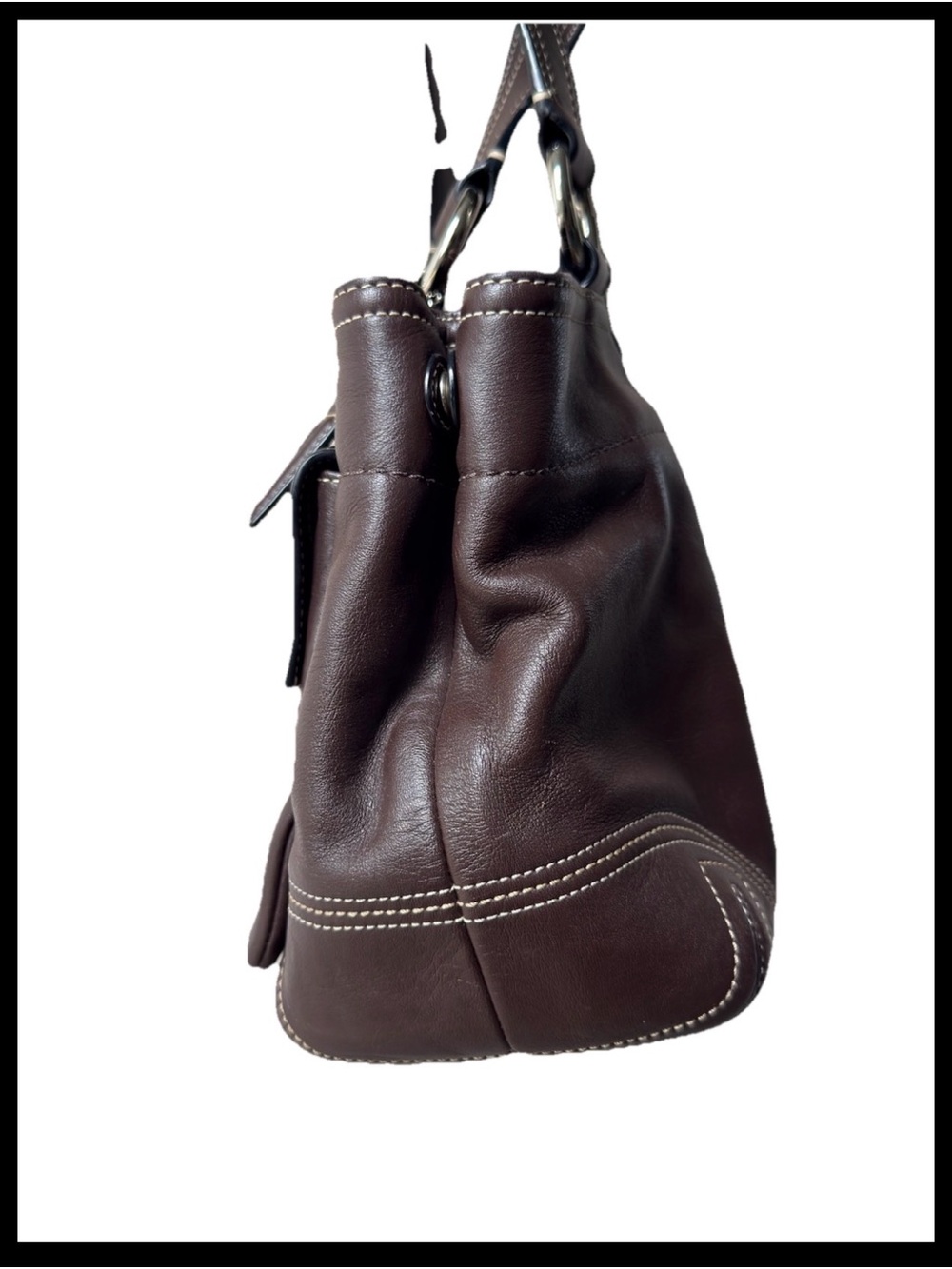 Vintage Coach Soho Brown Leather Double Buckle Pocket Shoulder Bag Y2K - Picture 10 of 12